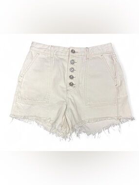 We The Free Cream High-Rise Button-Front Denim Shorts